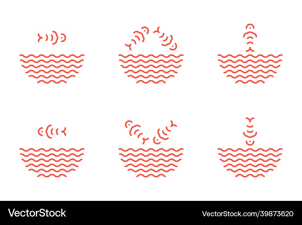 Poke bowl logos set in linear style fish jumping Poke bowl logos set in linear style fish jumping vector image