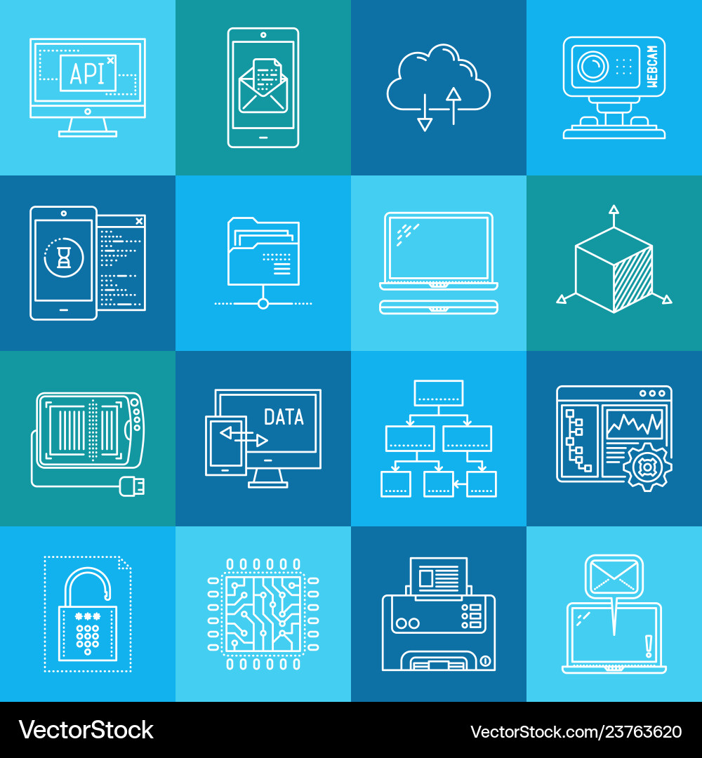 Programming and computers lineart minimal iconset Programming and computers lineart minimal iconset vector image