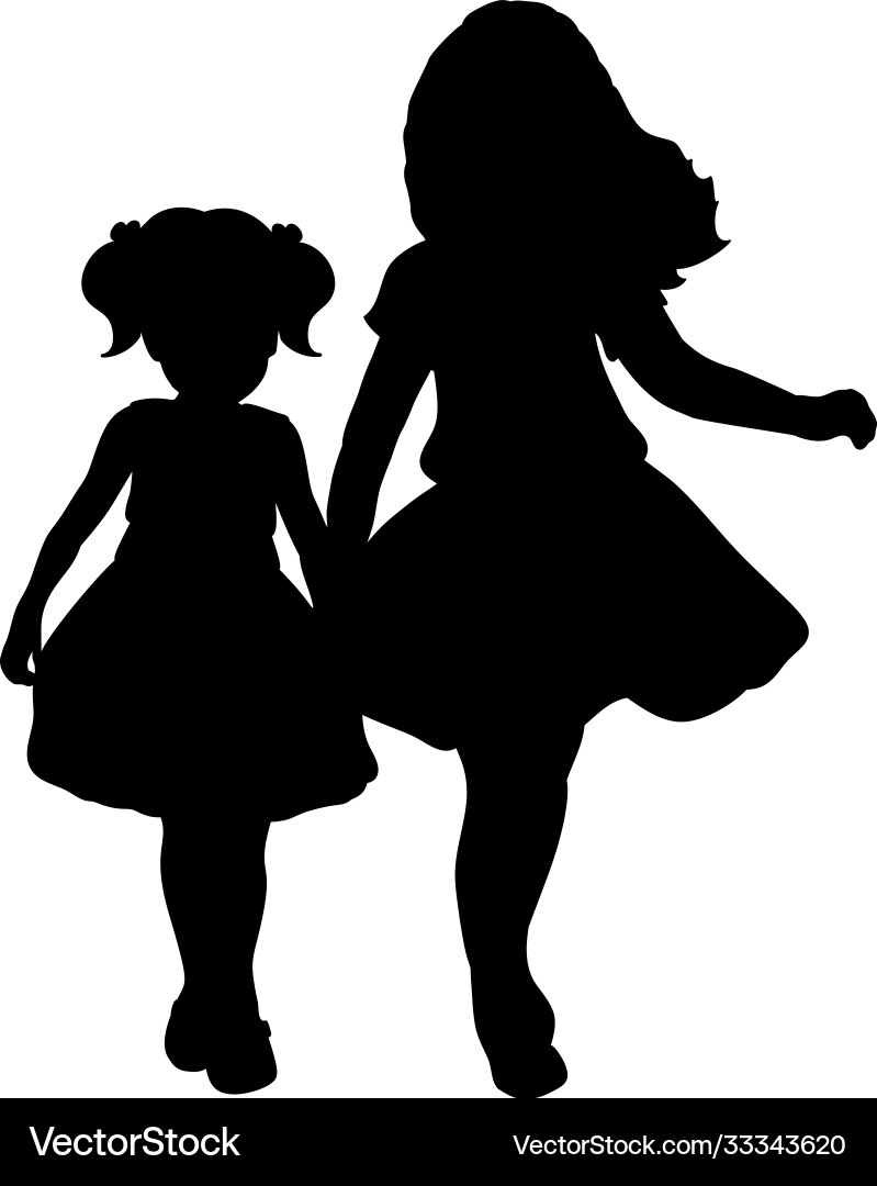 Silhouettes two girls sisters friends vector image