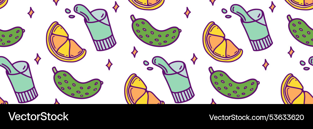 Vodka lemon and cucumber seamless pattern vector image