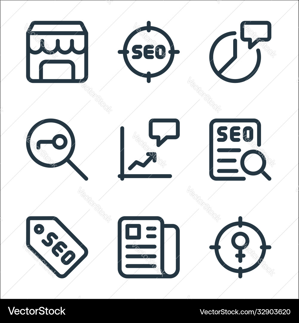 Web apps seo line icons linear set quality Vector Image