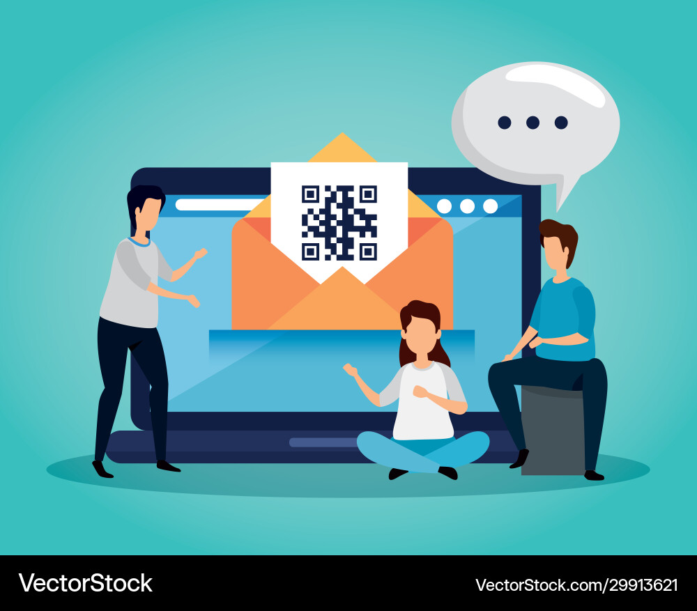 Code qr with business people and icons Vector Image