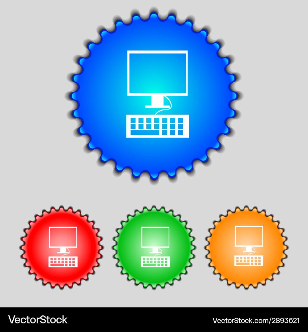 Computer monitor and keyboard icon set colourful Vector Image