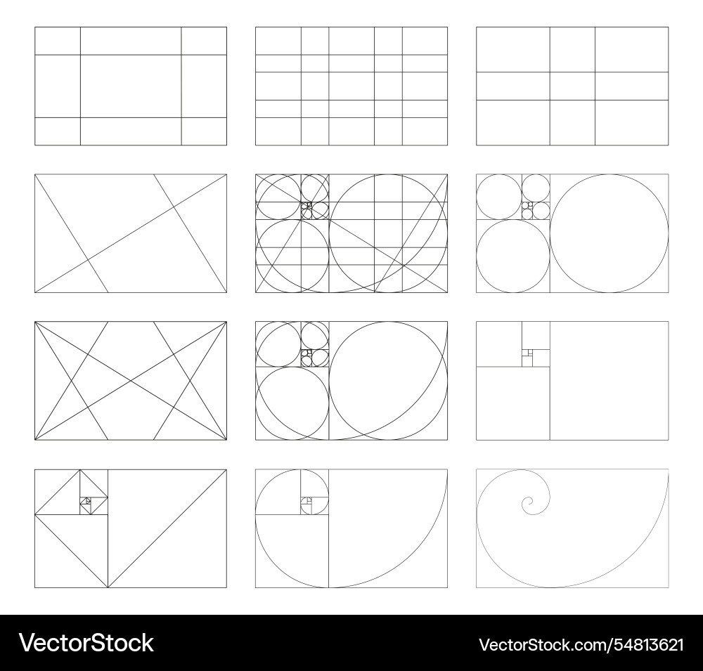 Golden ratio template method section set Golden ratio template method section set vector image