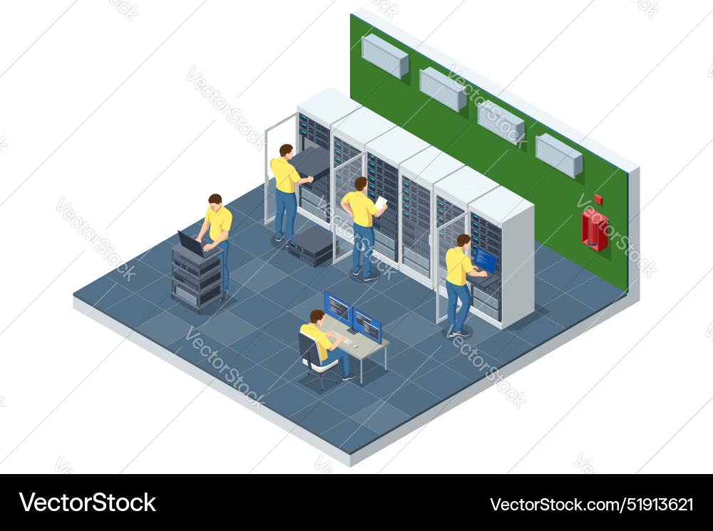 Isometric network computing technologies digital Isometric network computing technologies digital vector image