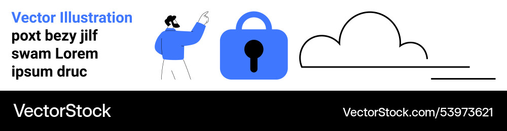 Man pointing to cloud storage security with a lock Man pointing to cloud storage security with a lock Vector Image