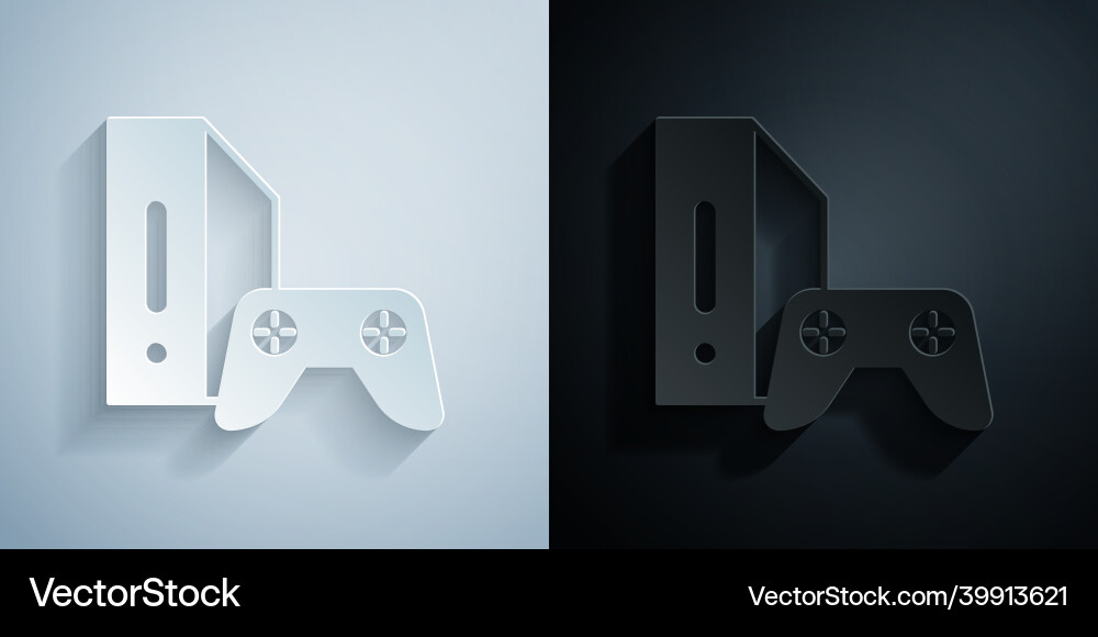 Paper cut video game console with joystick icon Paper cut video game console with joystick icon Vector Image