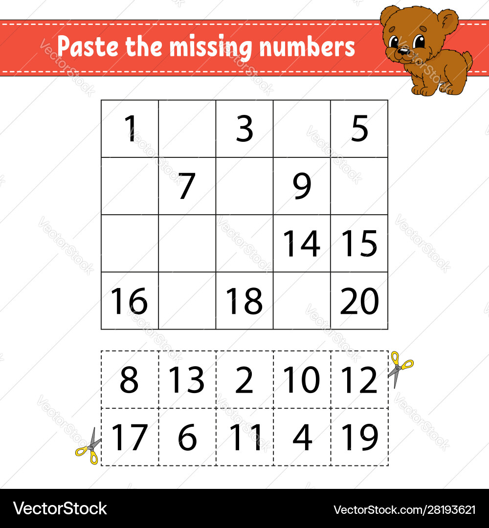Paste missing numbers game for children vector image