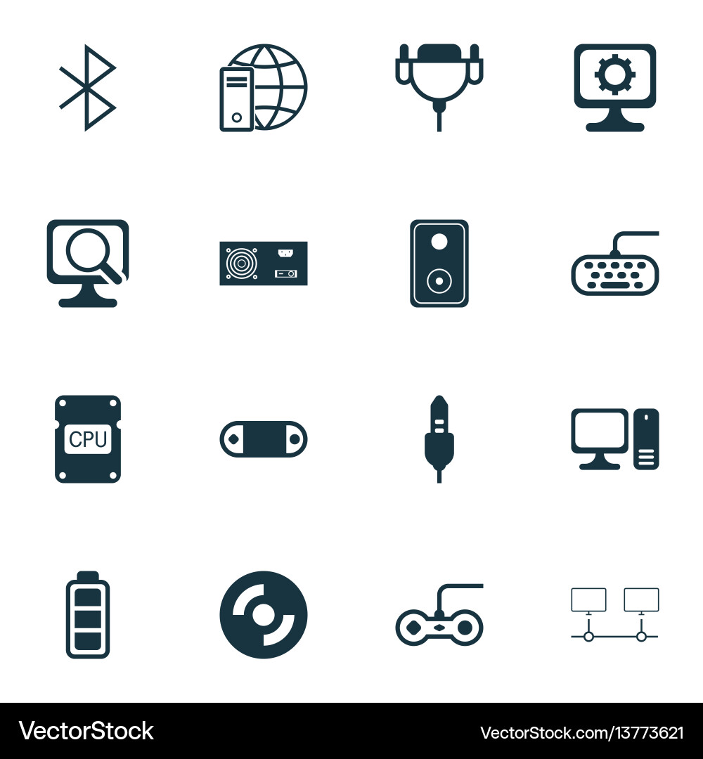Set of 16 computer hardware icons includes Vector Image