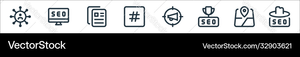 Web apps seo line icons linear set quality Web apps seo line icons linear set quality vector image