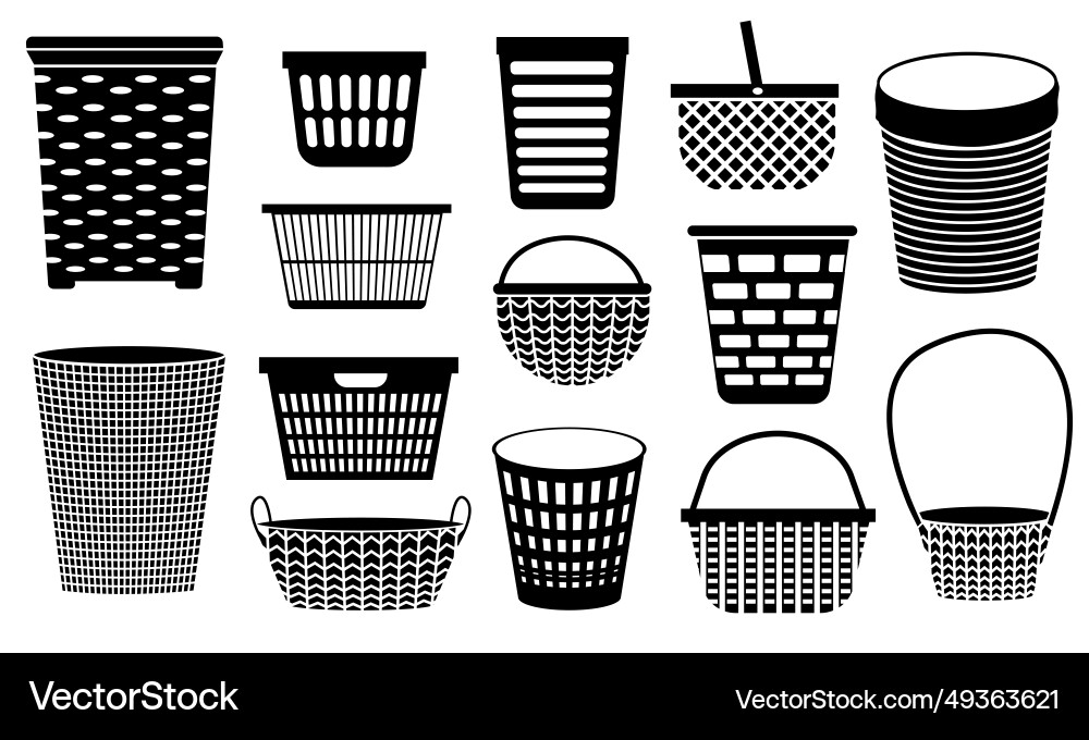 Wicker basket black icons handmade woven picnic Wicker basket black icons handmade woven picnic vector image