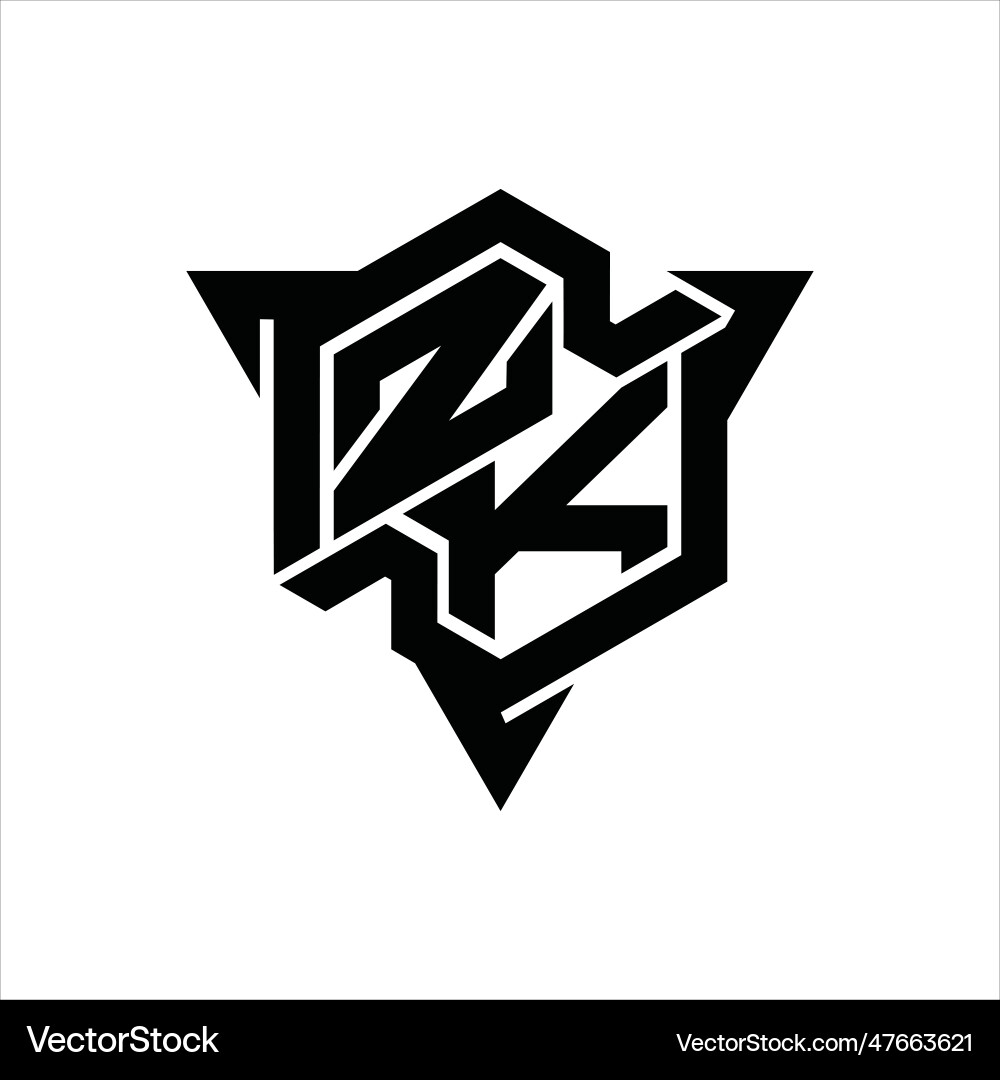 Zk logo monogram hexagon shape with triangle Vector Image