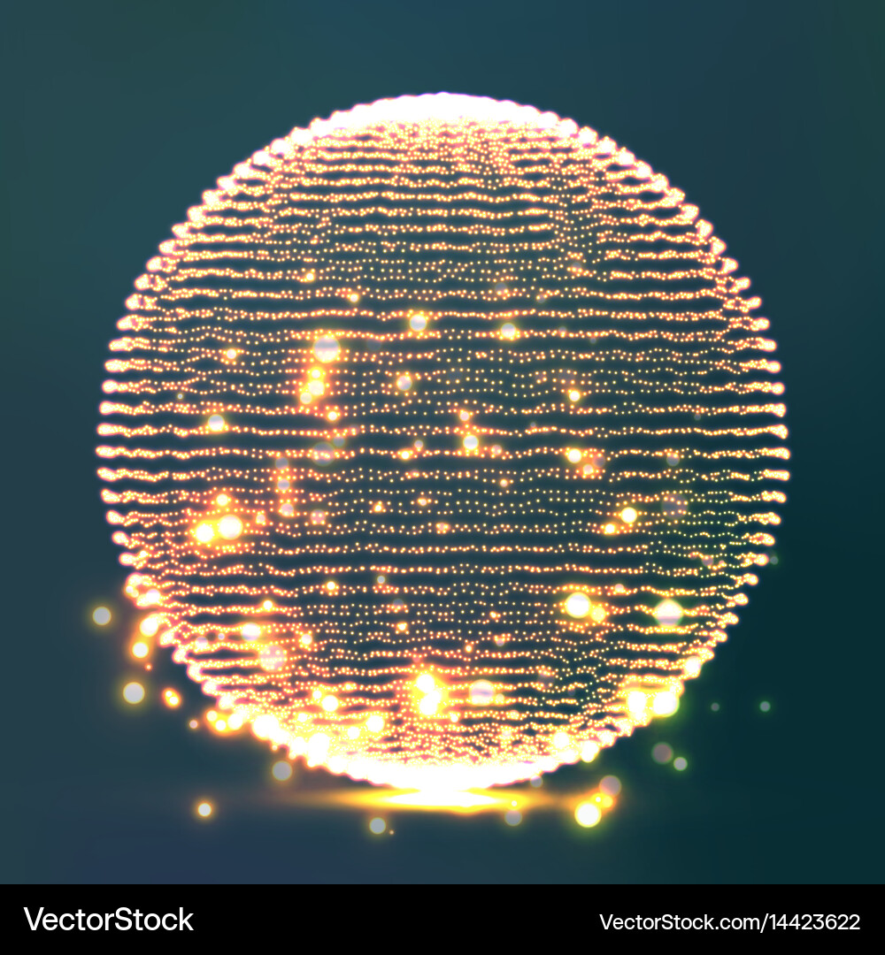 Array of glowing points in form distorted vector image