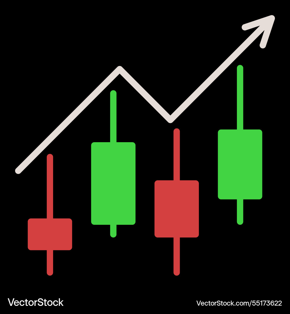 Arrow with candlestick chart technical analysis Arrow with candlestick chart technical analysis vector image
