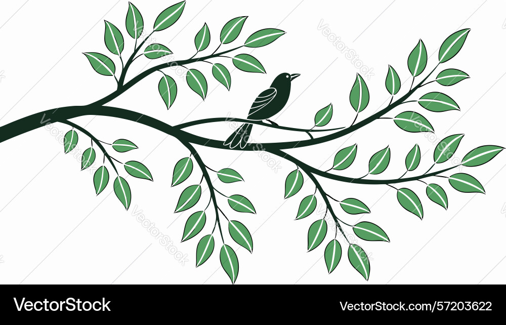 Bird on branch with simple leaves design Vector Image