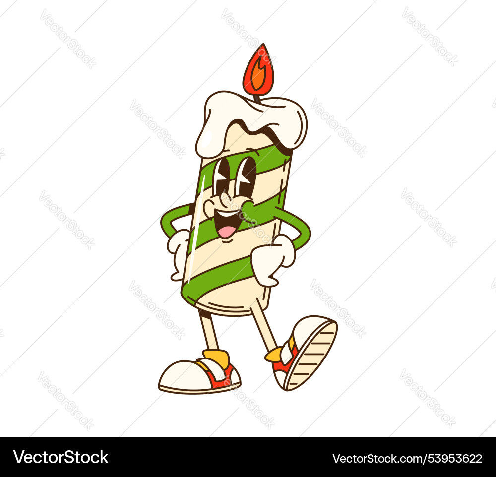 Cartoon groovy christmas candle retro character Cartoon groovy christmas candle retro character vector image