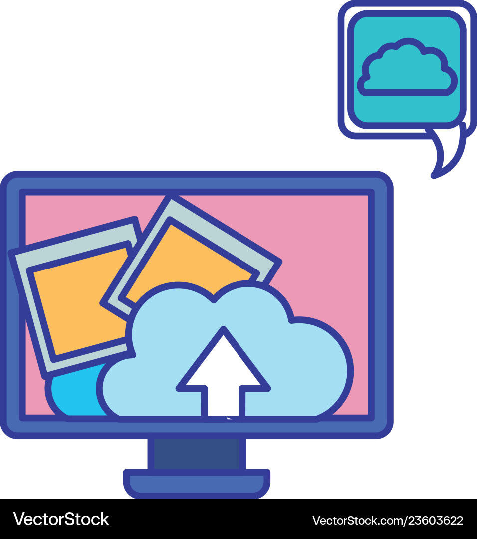 Computer screen with objects isolated icon Vector Image