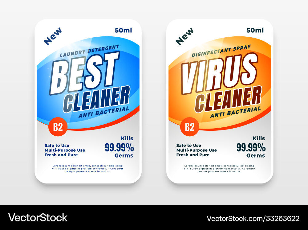 Disinfectant and cleaner labels template design Disinfectant and cleaner labels template design vector image