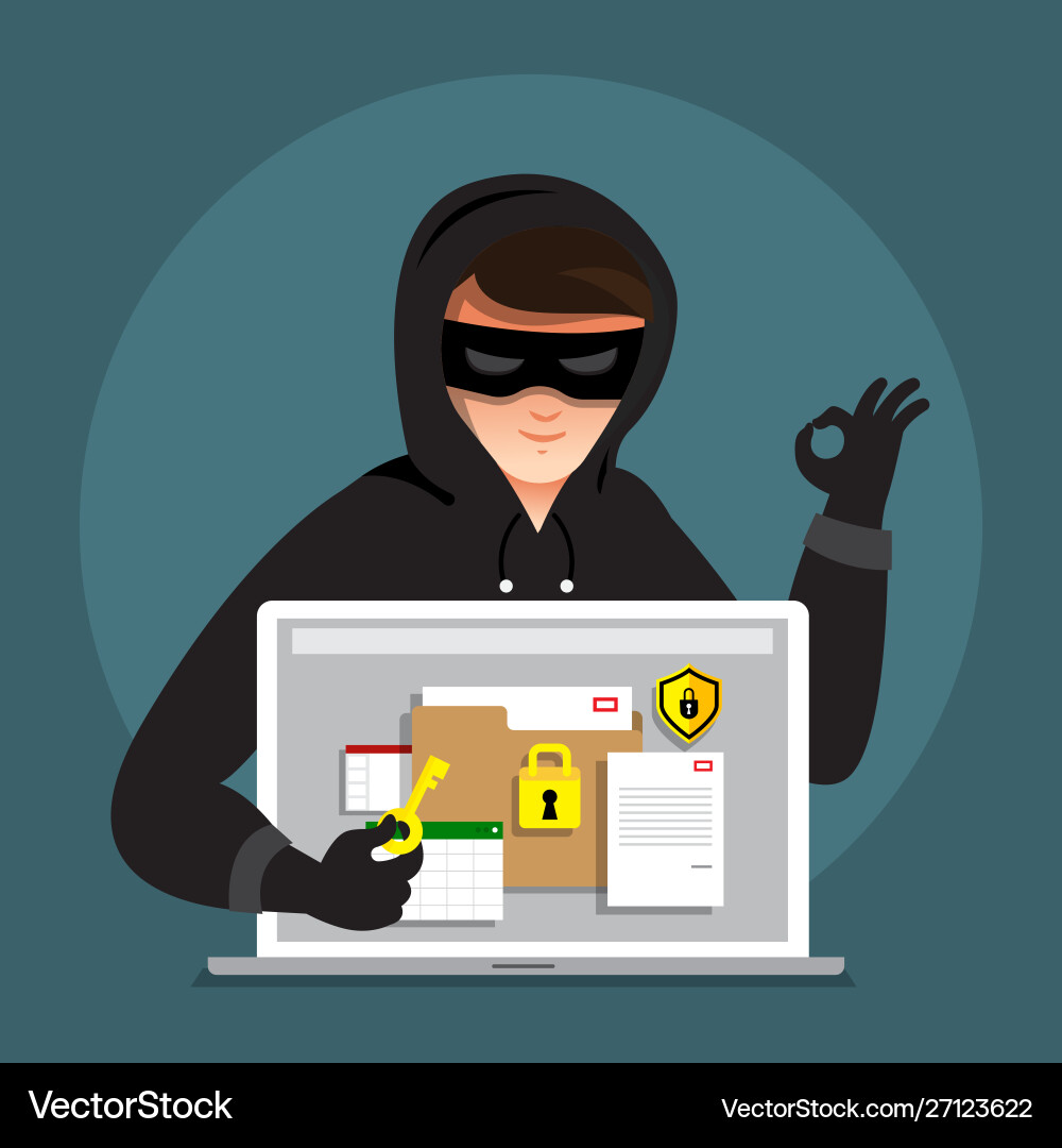 Flat design concept hacker activity cyber thief Flat design concept hacker activity cyber thief vector image