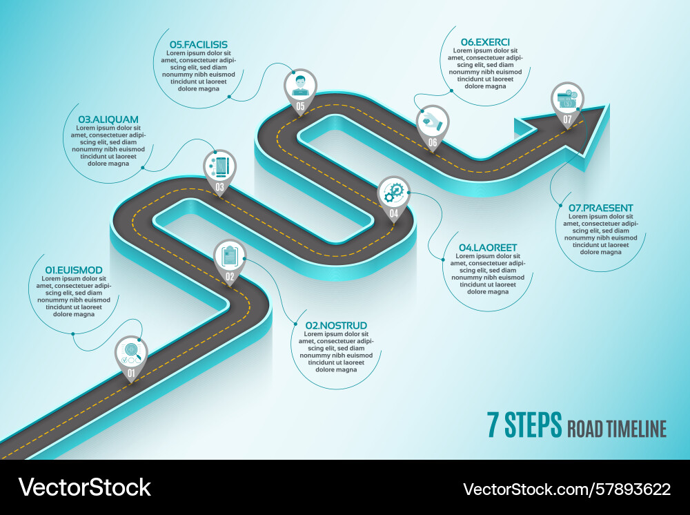 Isometric navigation map infographic 7 steps Isometric navigation map infographic 7 steps vector image
