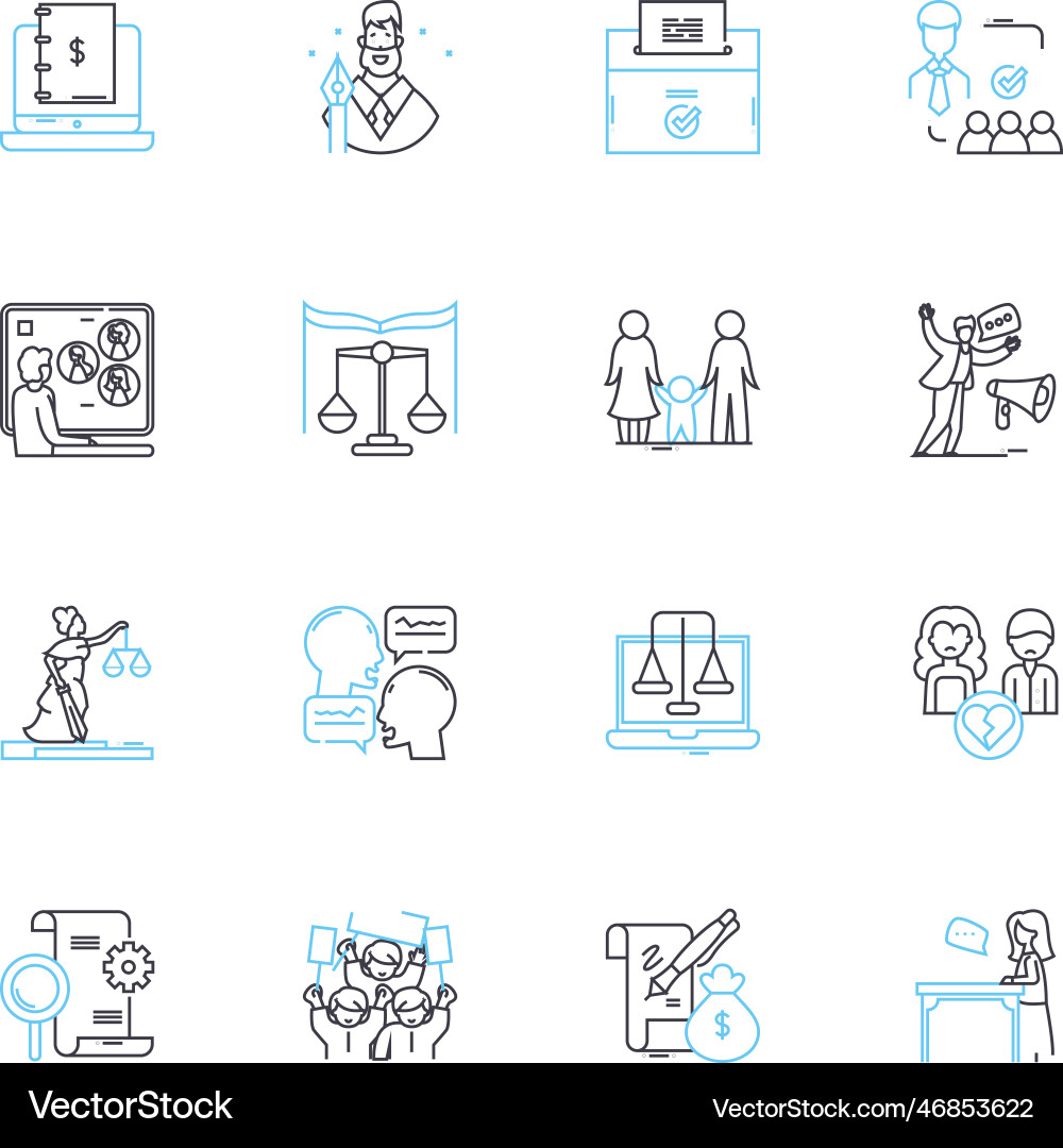 Jurisdictional privileges linear icons set Jurisdictional privileges linear icons set vector image