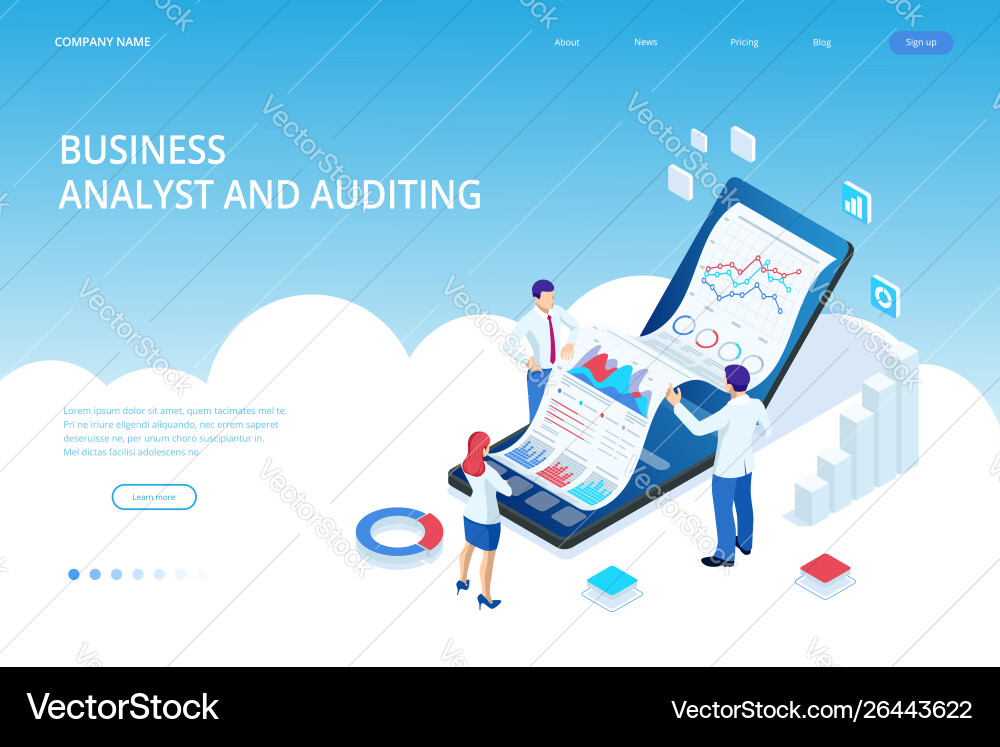 Landing page with isometric business and finance Landing page with isometric business and finance vector image