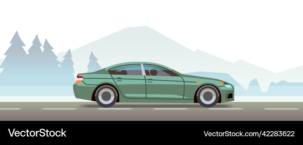 Mountain landscape with car riding fast travel Mountain landscape with car riding fast travel vector image