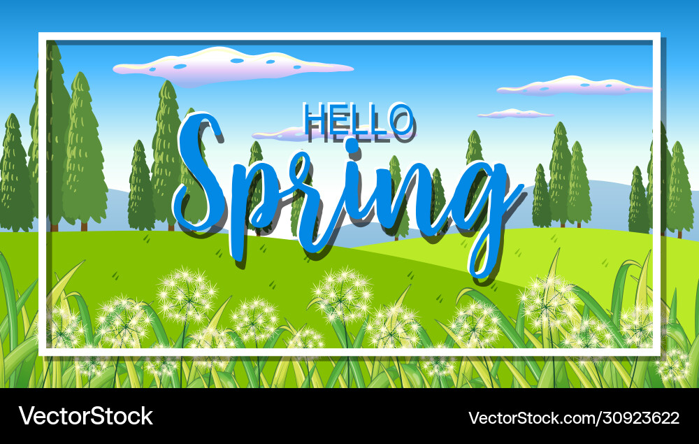 Nature scene background with word hello spring vector image