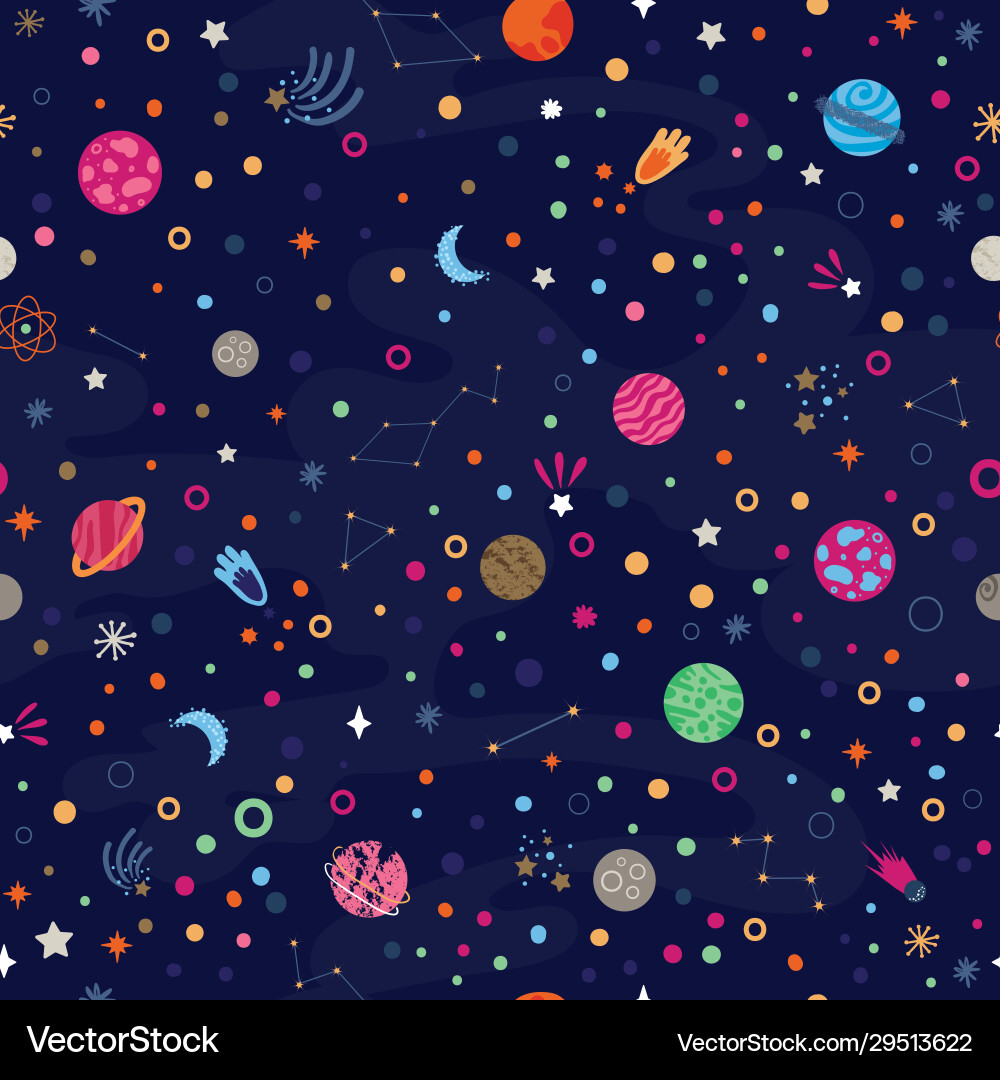 Seamless pattern with colourful planets and comets Seamless pattern with colourful planets and comets vector image