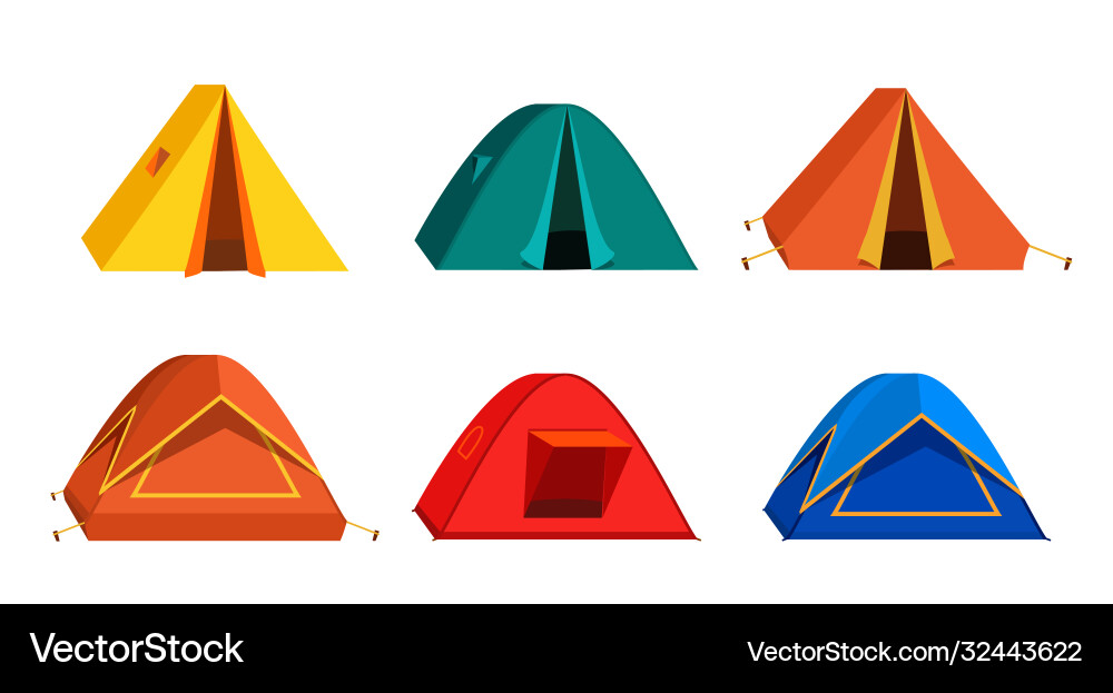 Set bright colourful tourist tent icon isolated Set bright colourful tourist tent icon isolated vector image