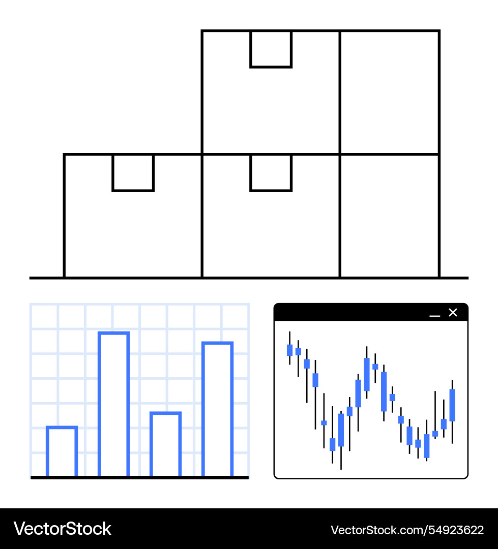 Stacked boxes bar chart and line graph Stacked boxes bar chart and line graph vector image