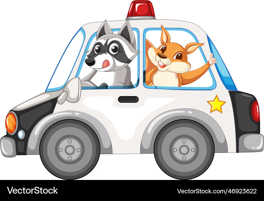 Waschbär und Eichhörnchen im Polizeiauto Waschbär und Eichhörnchen im Polizeiauto vektorbild