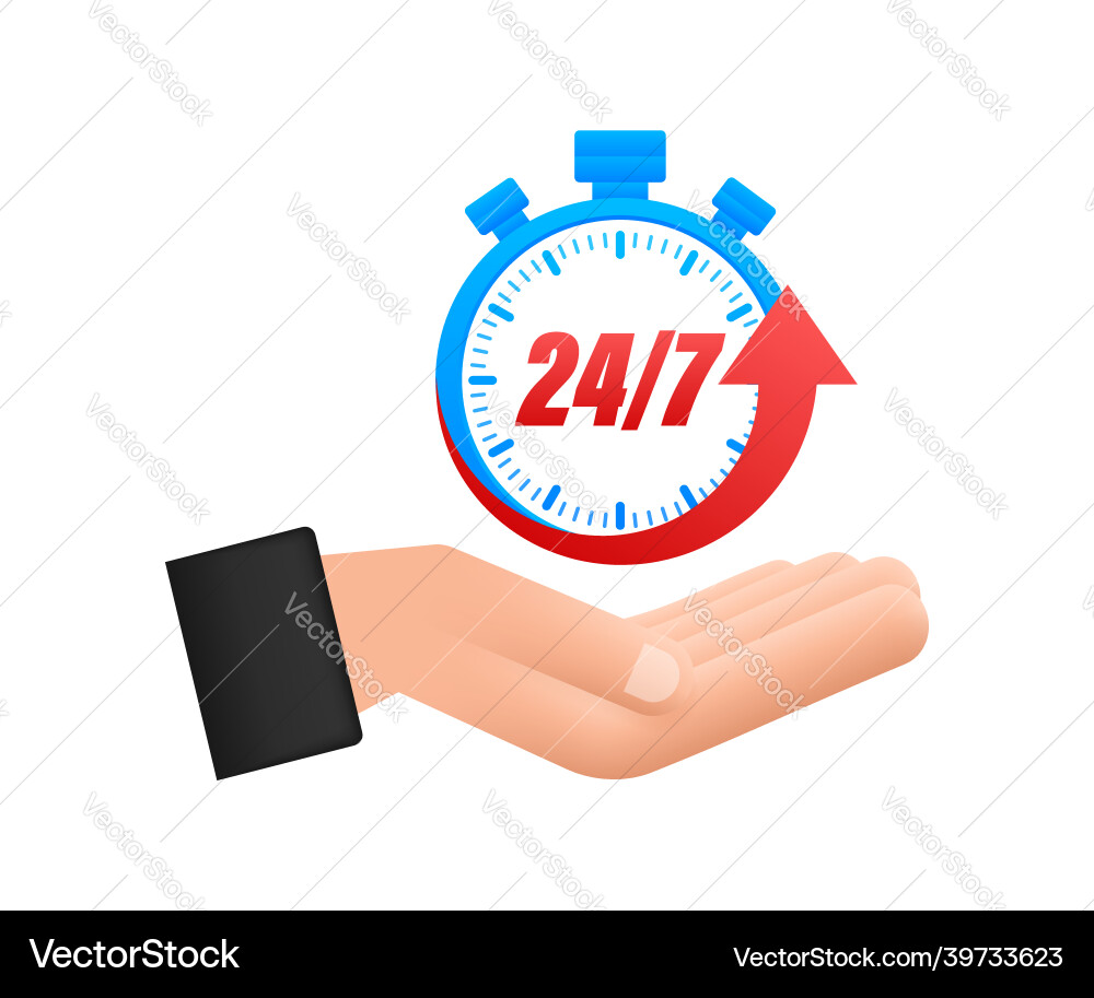 24-7 service concept with hands open 24-7 service concept with hands open vector image