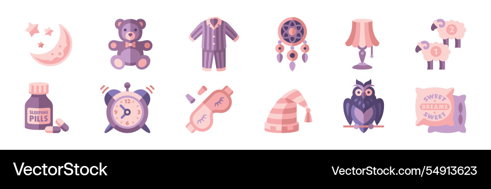 Better sleep item and bedtime elements set Vector Image