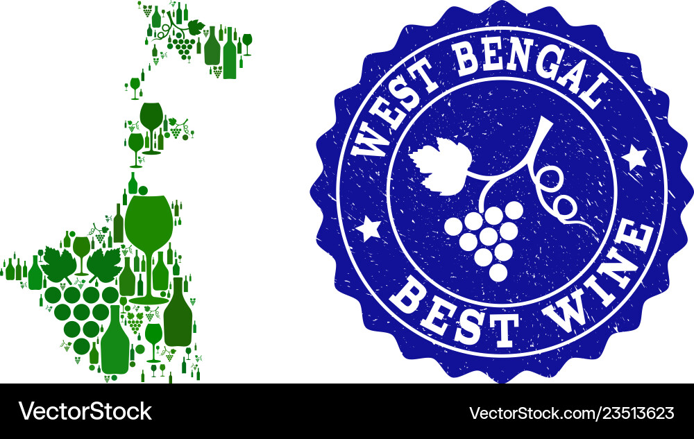 Composition of grape wine map west bengal state Composition of grape wine map west bengal state vector image
