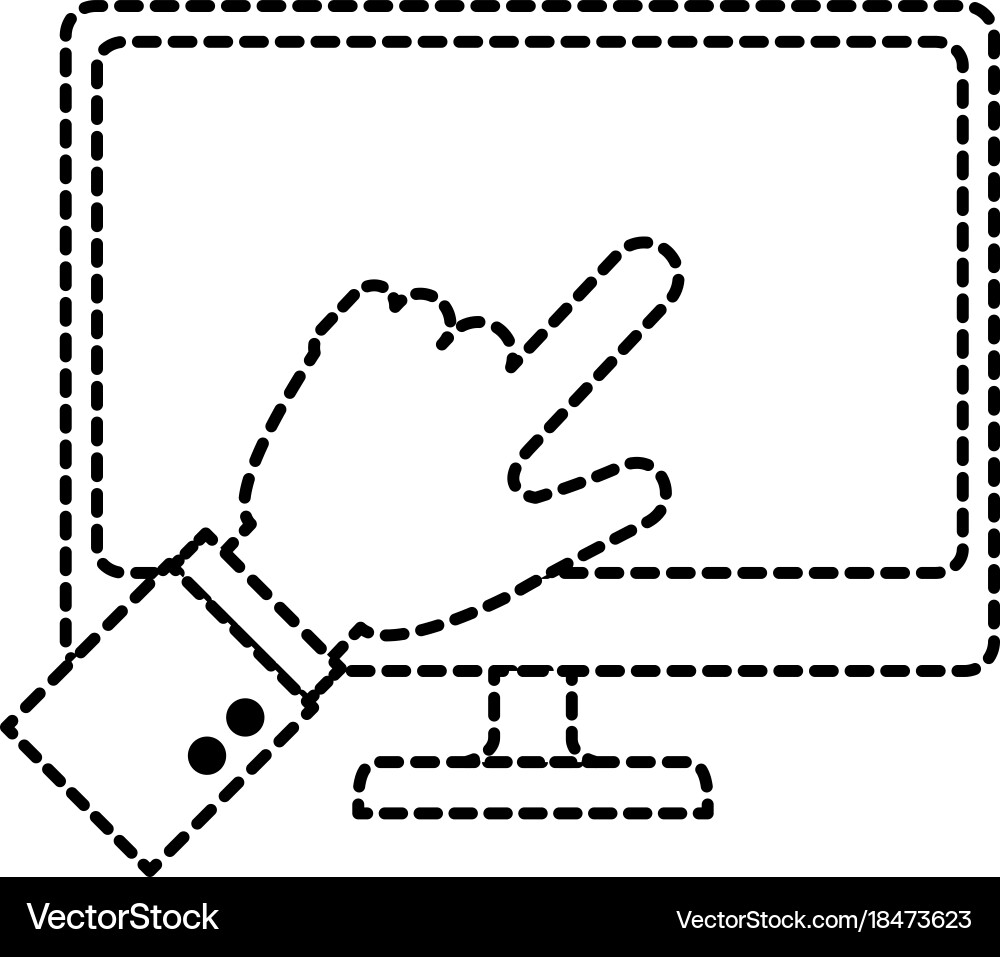 Desktop computer with hand touching vector image