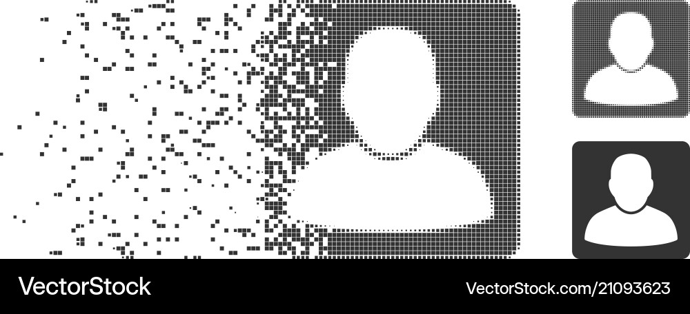 Disintegrating pixel halftone man vcard icon Disintegrating pixel halftone man vcard icon Vector Image