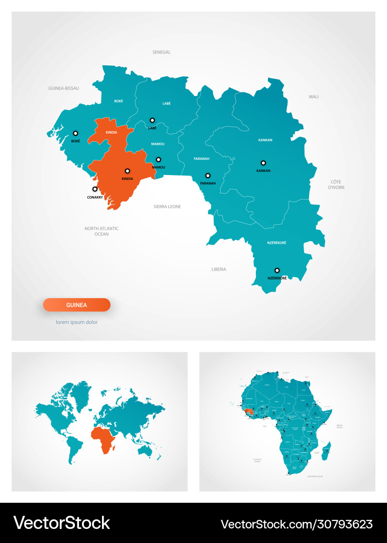 Editable template map guinea with marks Vector Image
