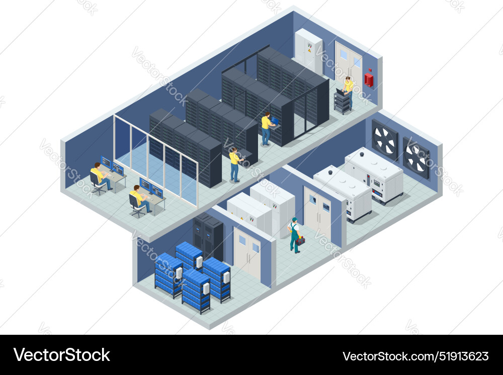 Isometric network computing technologies the data Isometric network computing technologies the data vector image