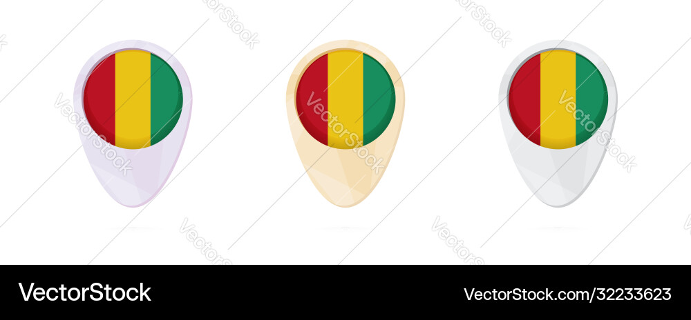 Map markers with flag guinea 3 color versions vector image