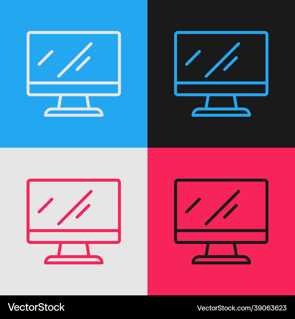 Pop art line computer monitor screen icon isolated vector image