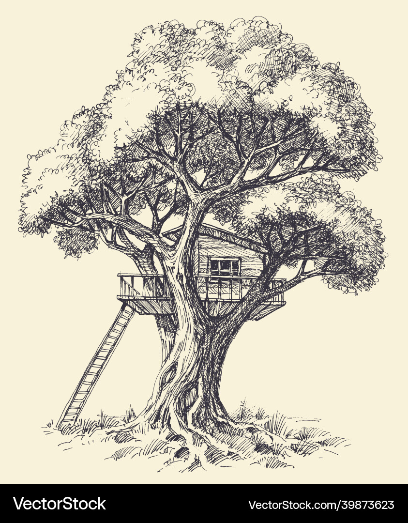 Rustic Treehouse Sketch Vector Image