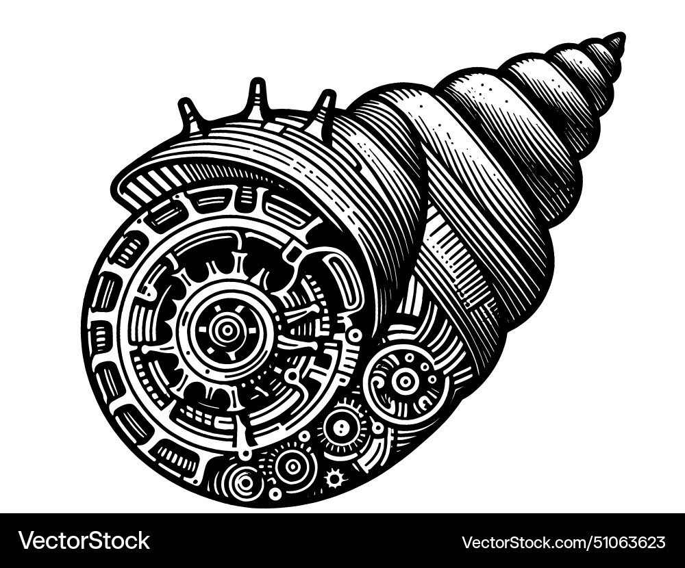 Sea shell with a complex mechanism hand drawing Vector Image