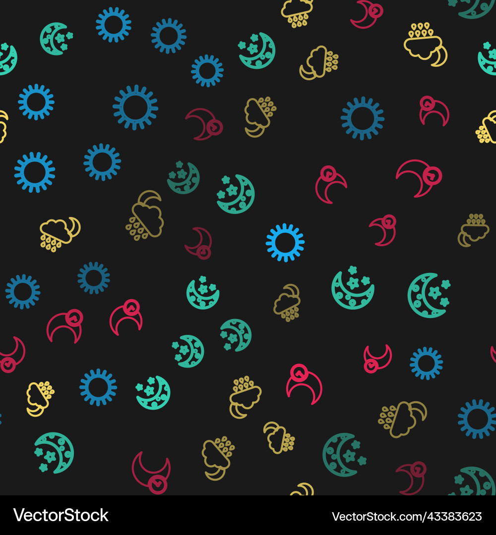 Set line sun moon and stars cloud with rain vector image