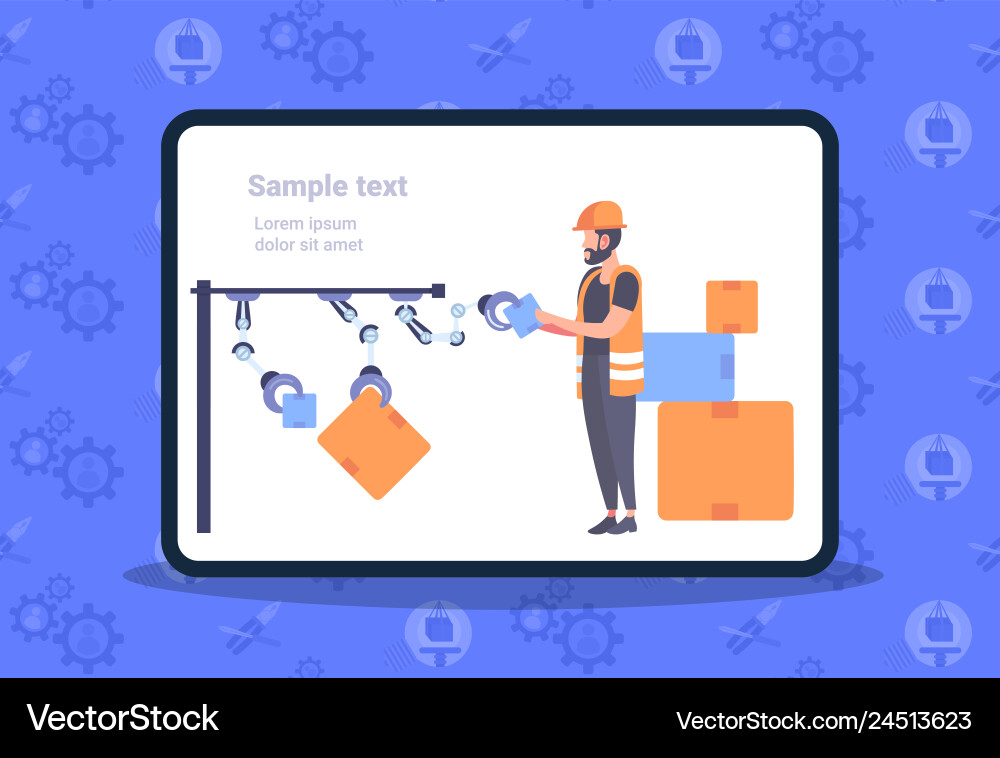 Warehouse worker in uniform arranging cardboard Vector Image