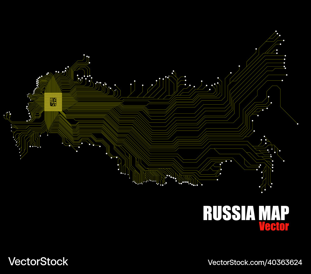 Abstract map russia with cpu glowing circuit Abstract map russia with cpu glowing circuit Vector Image