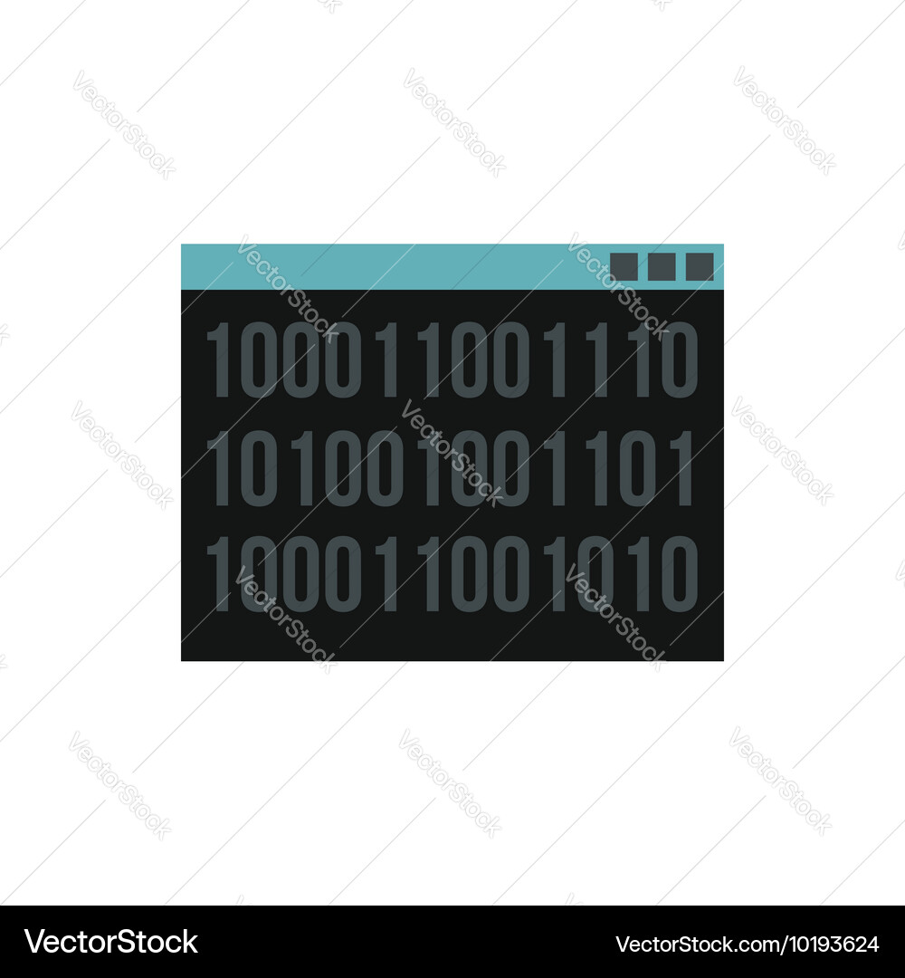 Binary code on screen icon flat style vector image