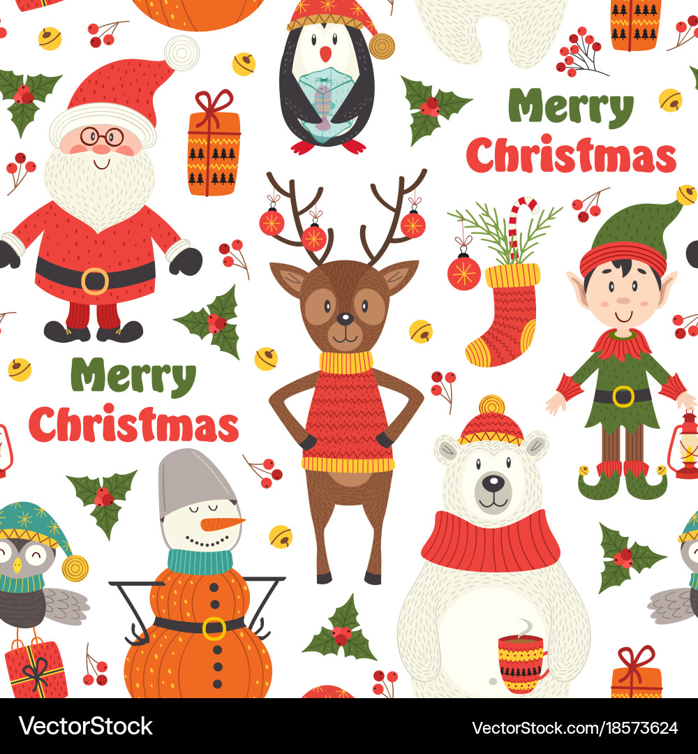 Christmas Character Seamless Pattern vector image