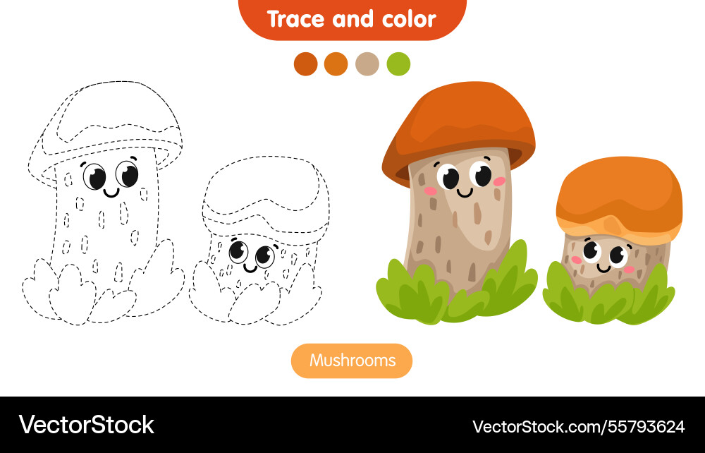  Coloring page for kids mushroom Royalty Free Vector Image 