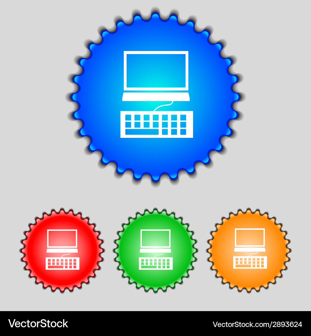 Computer monitor and keyboard icon set colourful Vector Image